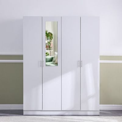 Notis 4 Door Wardrobe W/Drawer & Mirror-Gloss White