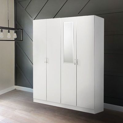 Notis 4 Door Wardrobe W/Drawer & Mirror-Gloss White