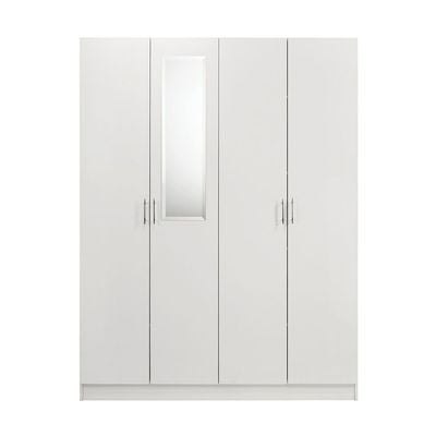 Notis 4 Door Wardrobe W/Drawer & Mirror-Gloss White