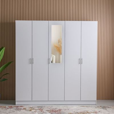 Notis 5 Door Wardrobe W/2Drawers & Mirror-Gloss White