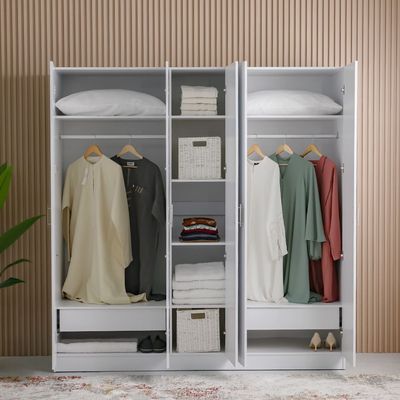 Notis 5 Door Wardrobe W/2Drawers & Mirror-Gloss White