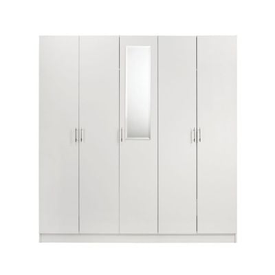 Notis 5 Door Wardrobe W/2Drawers & Mirror-Gloss White