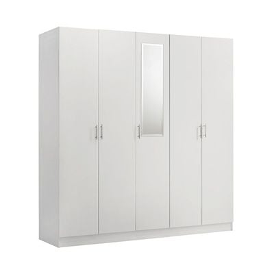 Notis 5 Door Wardrobe W/2Drawers & Mirror-Gloss White