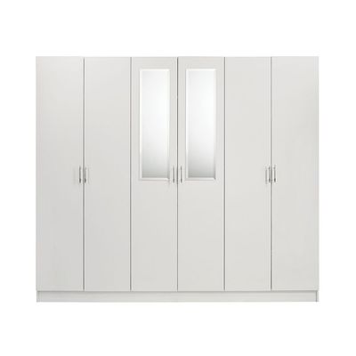 Notis 6 Door Wardrobe W/2Drawers & 2Mirrors-Gloss White