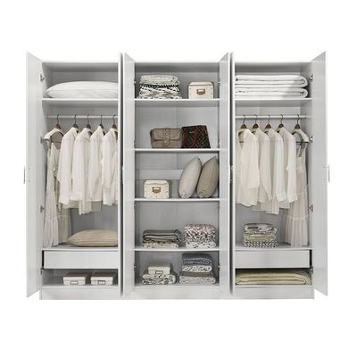 Notis 6 Door Wardrobe W/2Drawers & 2Mirrors-Gloss White