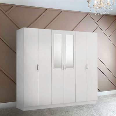 Notis 6 Door Wardrobe W/2Drawers & 2Mirrors-Gloss White