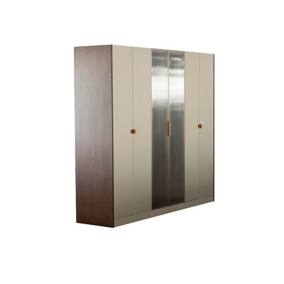 Alhamra 6 Door Wardrobe With 2 Fluted Glass Doors - D.Brown/White