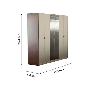 Alhamra 6 Door Wardrobe With 2 Fluted Glass Doors - D.Brown/White