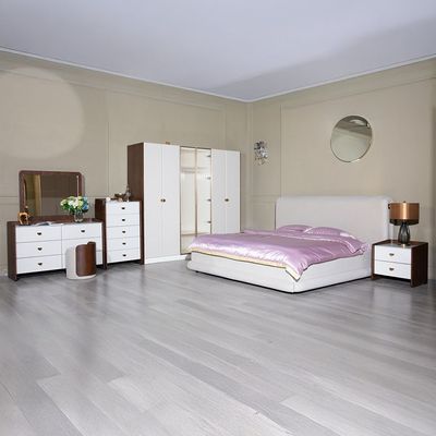 Alhamra 6 Door Wardrobe With 2 Fluted Glass Doors - D.Brown/White