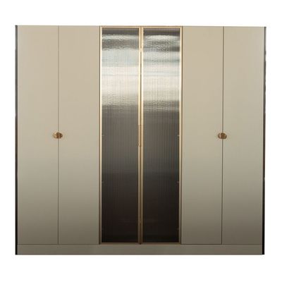 Alhamra 6 Door Wardrobe With 2 Fluted Glass Doors - D.Brown/White