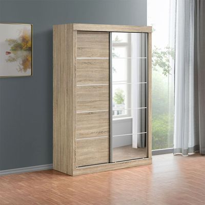 Supreme 2Door Compact Sliding Door Wardrobe W/Mirrors-French Sonoma Oak