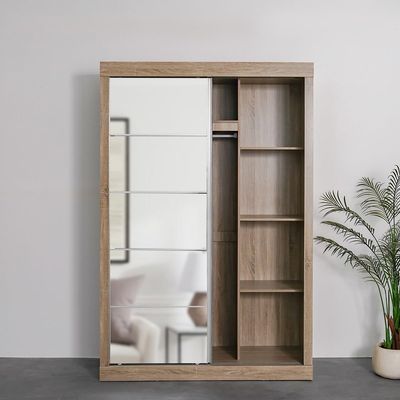 Supreme 2-Door Compact Sliding Door Wardrobe with Mirror - French Sonoma Oak - With 2-Year Warranty