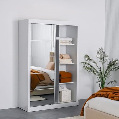 Supreme 2-Door Compact Sliding Door Wardrobe with Mirror - White - With 2-Year Warranty