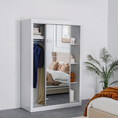 Supreme 2-Door Compact Sliding Door Wardrobe with Mirror - White - With 2-Year Warranty