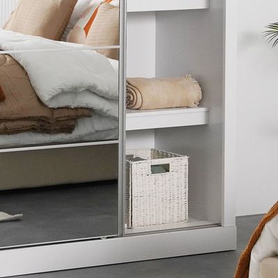 Supreme 2-Door Compact Sliding Door Wardrobe with Mirror - White - With 2-Year Warranty