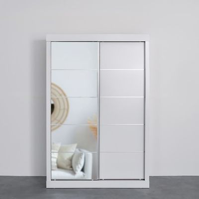 Supreme 2-Door Compact Sliding Door Wardrobe with Mirror - White - With 2-Year Warranty