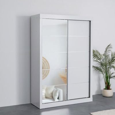 Supreme 2-Door Compact Sliding Door Wardrobe with Mirror - White - With 2-Year Warranty