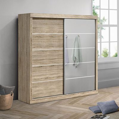 Supreme 2Door Large Sliding Door Wardrobe W/Mirrors-French Sonoma Oak