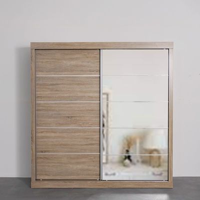 Supreme 2-Door Large Sliding Door Wardrobe with Mirror - French Sonoma Oak