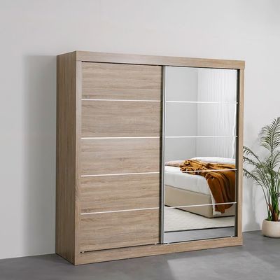 Supreme 2-Door Large Sliding Door Wardrobe with Mirror - French Sonoma Oak
