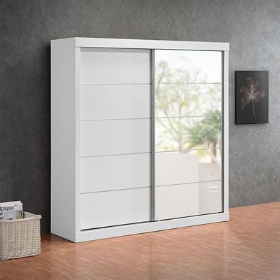 Supreme 2Door Large Sliding Door Wardrobe W/Mirrors-White