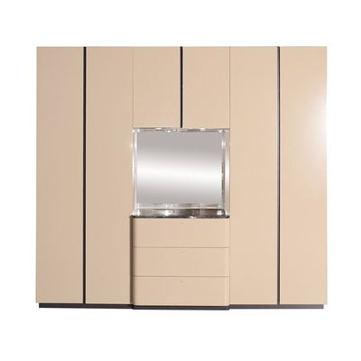 Hanson 6 Door Wardrobe W/ 3 Drawers, Led And Mirror- D.Grey/Khaki