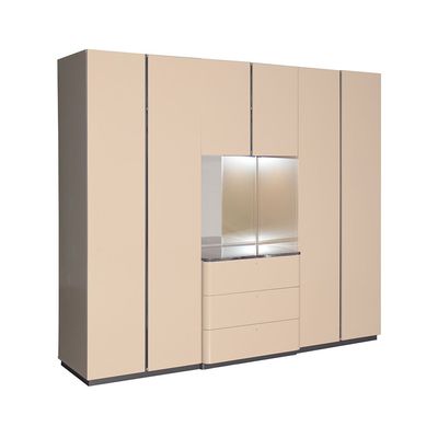 Hanson 6 Door Wardrobe W/ 3 Drawers, Led And Mirror- D.Grey/Khaki