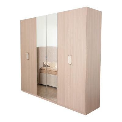 Travvy 6-Door Wardrobe with 2 Mirrors - Dark Beige - With 3-Year Warranty