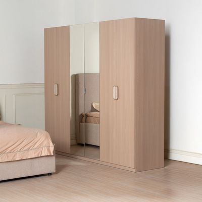 Travvy 6-Door Wardrobe with 2 Mirrors - Dark Beige - With 3-Year Warranty