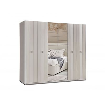 Aries 6 Dr Wardrobe w/Mirrors - L.Beige Oak Veneer