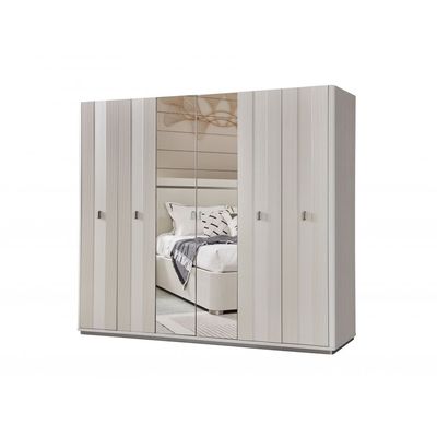 Aries 6 Dr Wardrobe w/Mirrors - L.Beige Oak Veneer