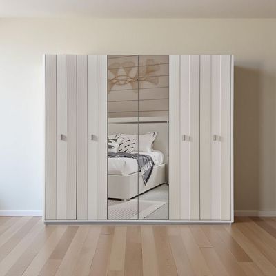 Aries 6 Dr Wardrobe w/Mirrors - L.Beige Oak Veneer