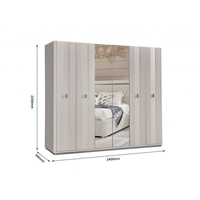 Aries 6 Dr Wardrobe w/Mirrors - L.Beige Oak Veneer