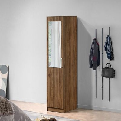 Supreme 1Door Wardrobe W/Mirrorr-Light Walnut