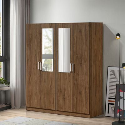 Supreme 4Door Wardrobe W/Mirror-Light Walnut