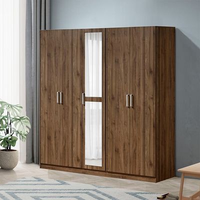 Supreme 5Door Wardrobe W/Mirror-Light Walnut