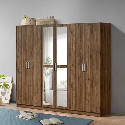 Supreme 6Door Wardrobe W/Mirror-Light Walnut
