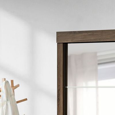 Supreme 2Door Compact Sliding Door Wardrobe W/Mirrors-Light Walnut