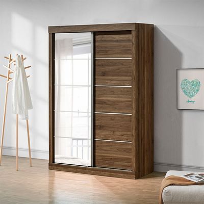 Supreme 2Door Compact Sliding Door Wardrobe W/Mirrors-Light Walnut