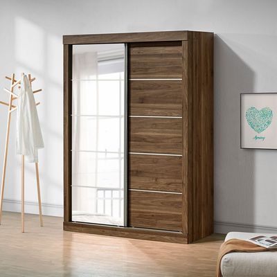 Supreme 2Door Large Sliding Door Wardrobe W/Mirrors-Light Walnut