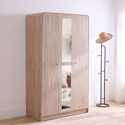 Monro 3 Door Wardrobe with Mirror - Natural Oak