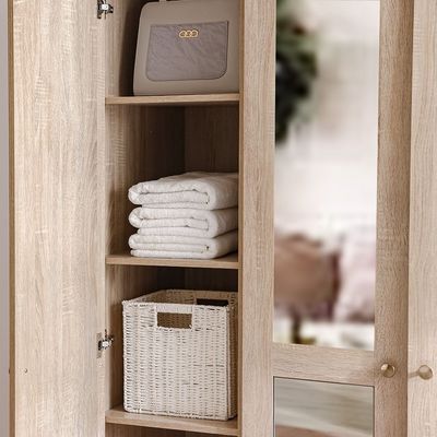 Monro 3 Door Wardrobe with Mirror - Natural Oak