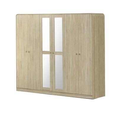 Monro 6 Door Wardrobe with Mirrors - Natural Oak