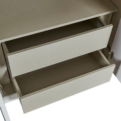 Quarto 6 Door Wardrobe W/ 2 Mirror -Beige /Walnut/ Gold