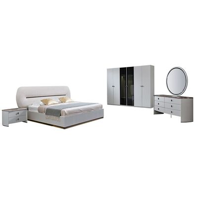 Virgo 6 Door Wardrobe W/ 2 Glass Door And Led - Matt Grey