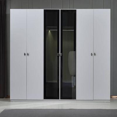 Virgo 6 Door Wardrobe W/ 2 Glass Door And Led - Matt Grey