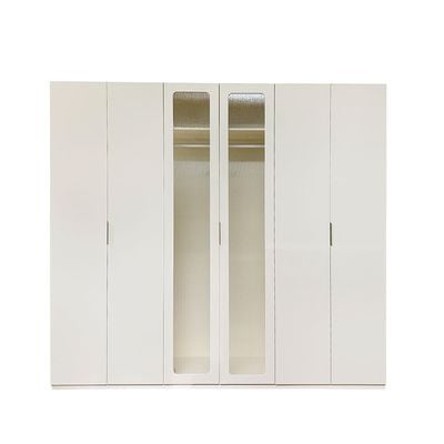 Orion 6 Door Wardrobe w/ 2 Fluted Glass Doors &LED - Beige/Brushed Gold