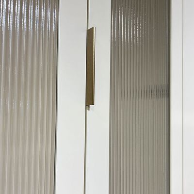 Orion 6 Door Wardrobe w/ 2 Fluted Glass Doors &LED - Beige/Brushed Gold