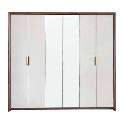 Terakkai 6 Door Wardrobe w/ 2 Mirror - Walnut/Beige/Bronze