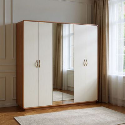 Nordomi 6 Door Wardrobe With 2 Mirrors - Beige/Natural